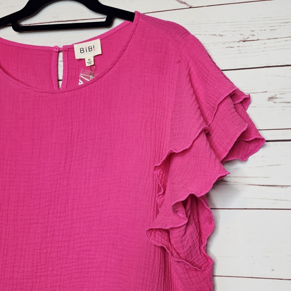 BiBi Pink Ruffle Sleeve Gauze Top - Picture 5 of 11